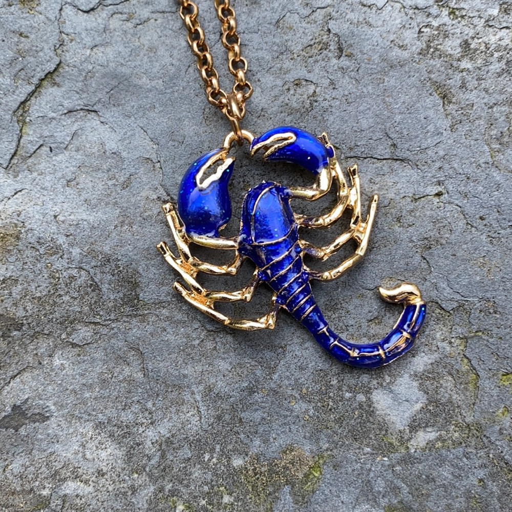Blue and gold scorpion necklace Scorpio charm